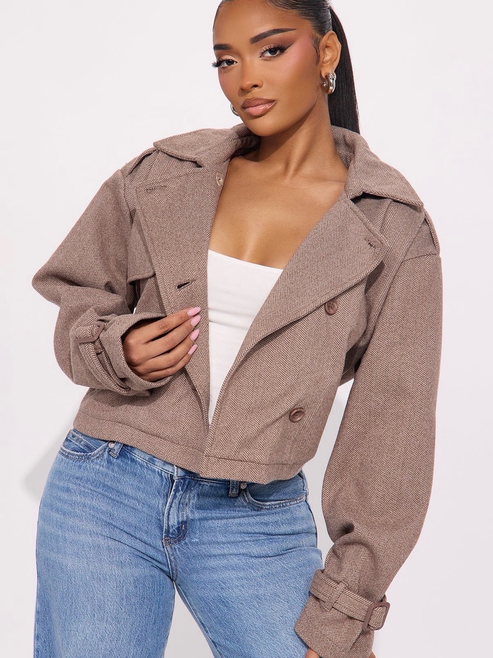 Preppy Chic Cropped Trench Jacket - Women